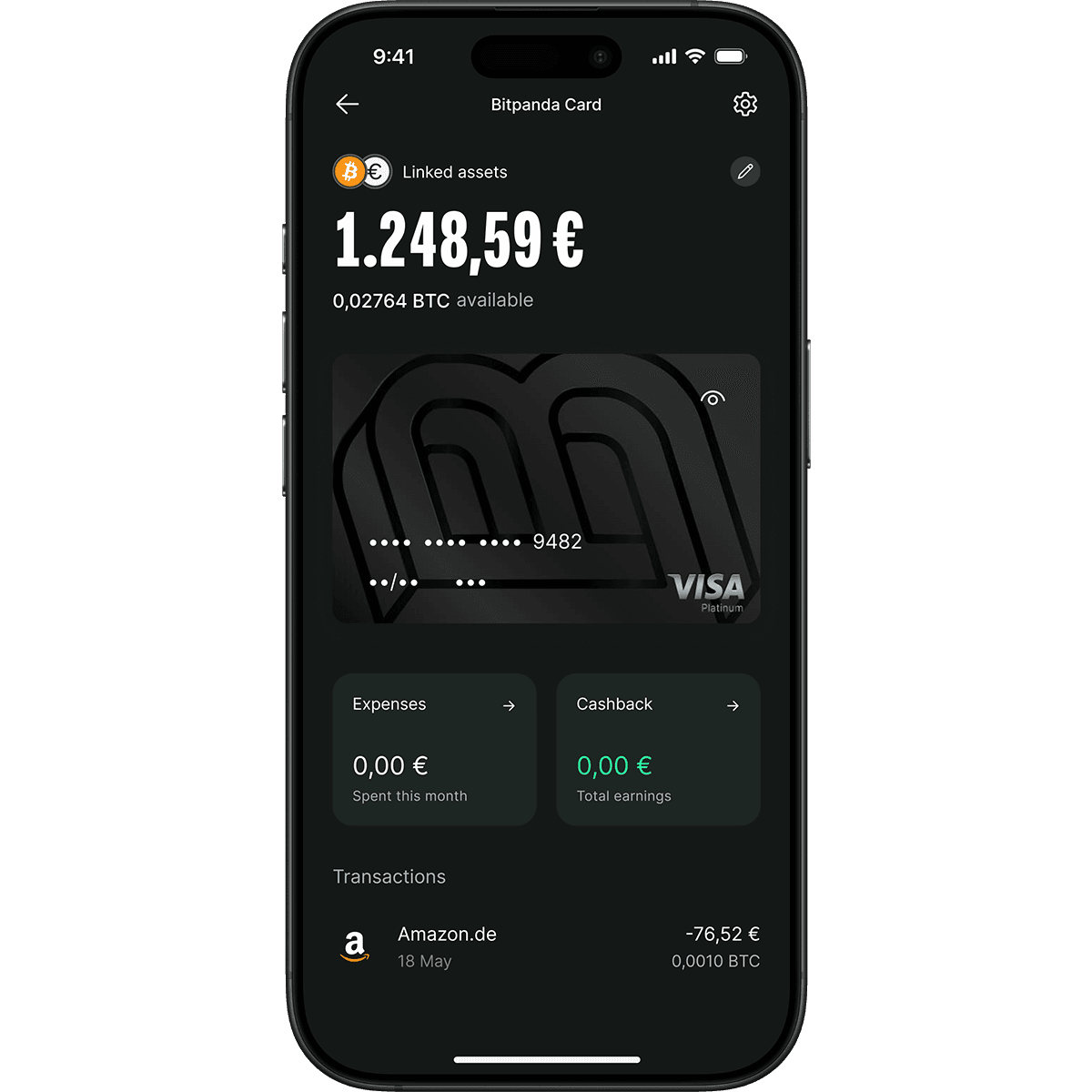 phone screen showing bitpanda card