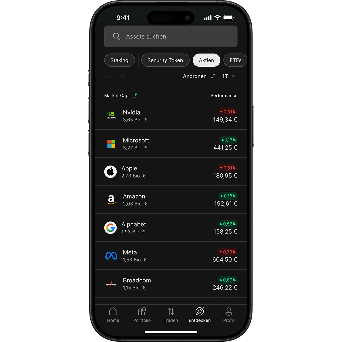Phone showcasing stock options